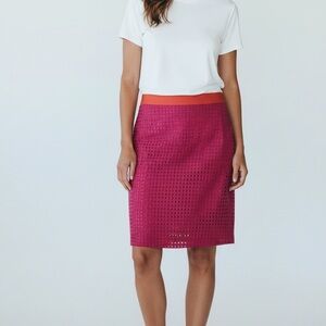 Talbots Women’s Pink Crochet Woven Pencil Skirt Knee Length 4 Petite